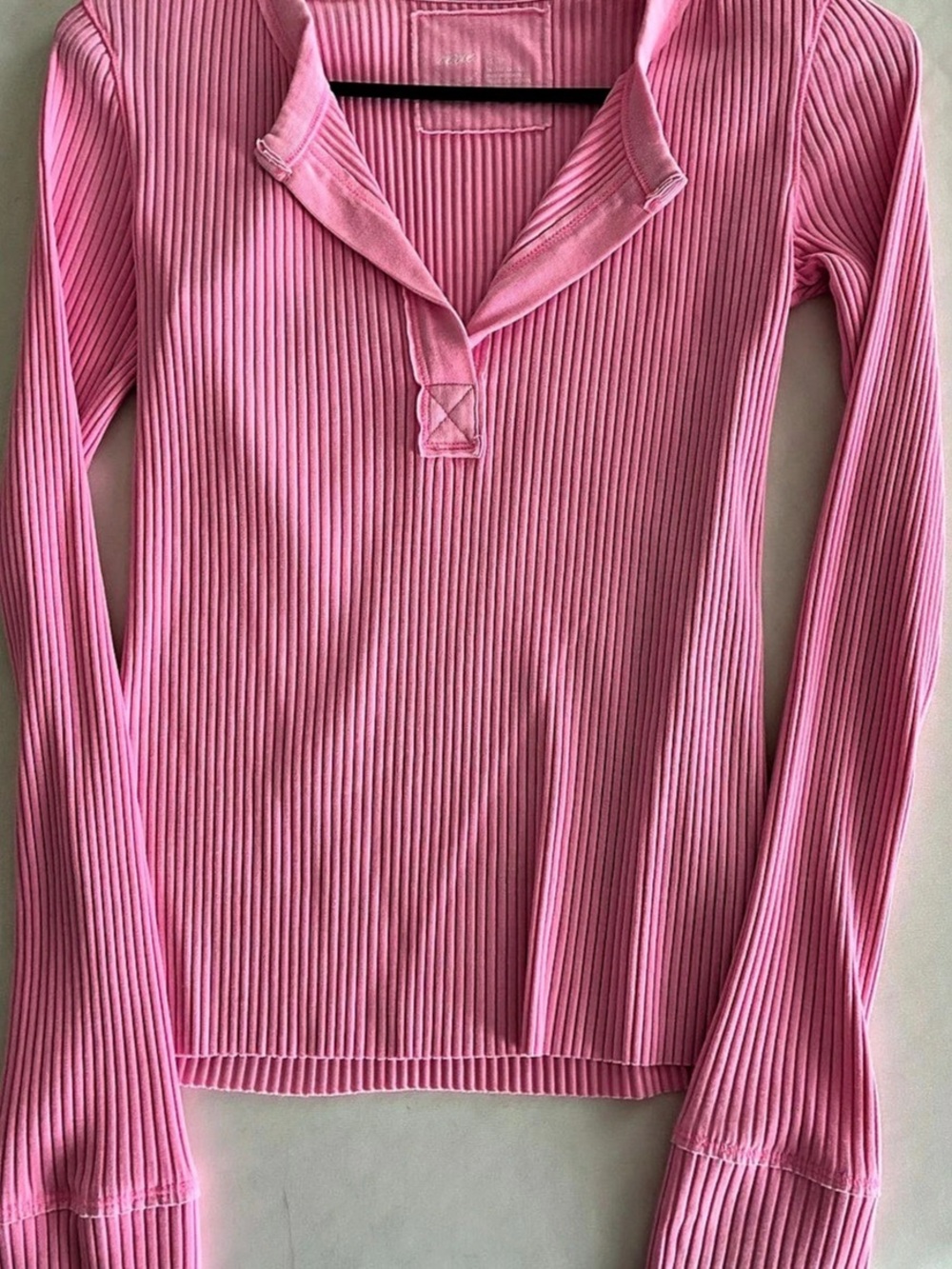 aerie Ribbed Henley Long Sleeve Top Pink Size Small
